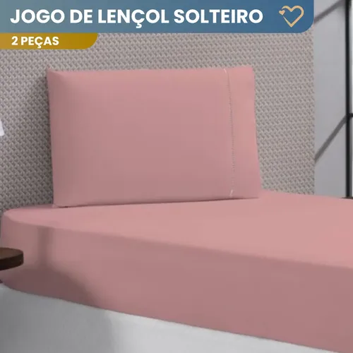 Jogo De Lençol Cama Solteiro 02 Peças 400 Fios Ponto Palito Cor Rose Desenho do tecido Lisa