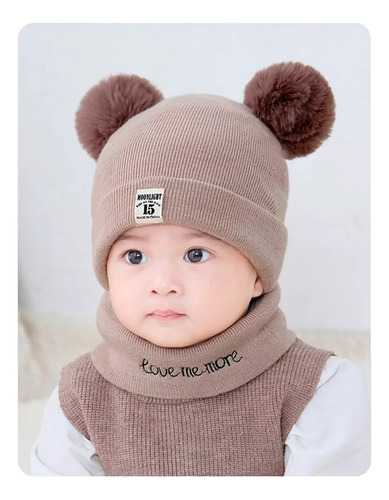 3 Set Conjunto Gorro Bufanda Bebé Redondos Oso Invierno Frío