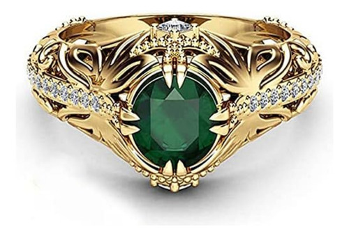 Anillo De Circonio Verde Simulado Verde Chapado En Oro
