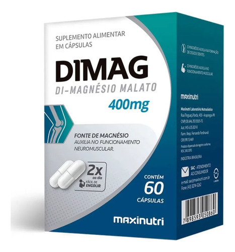 Dimag Magnésio Dimalato Maxinutri 400mg Com 60 Cápsulas
