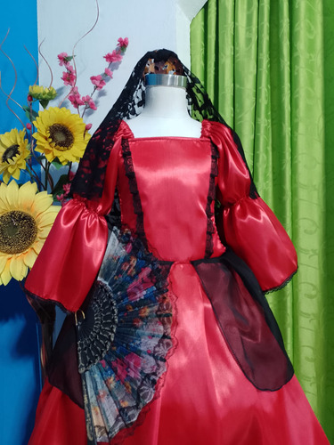 Disfraz Patrio Vestido Dama Antigua Rojo 1 Completo Rojo Xxs
