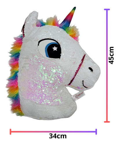 Peluche Almohadón Unicornio Lentejuelas Reversibles Blanco