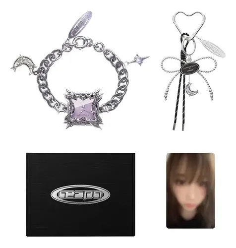 アイドル aespa GISELLE CHAIN KEY RING #potd Kit Com 3 Pcs Merch Kpop Aespa Giselle Birthday Fanmade Prata/roxo
