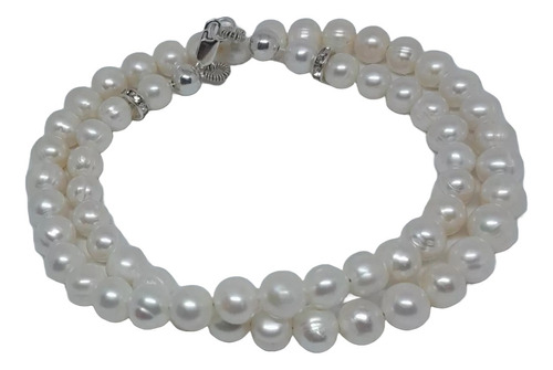 Collar Perlas Naturales 55 Cms + Pulsera Fornituras En Plata