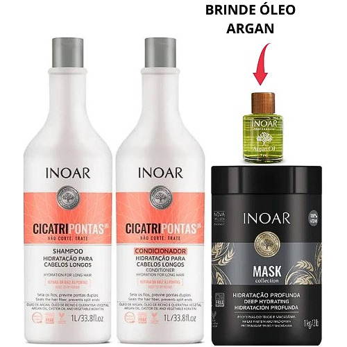 Kit Inoar Cicatripontas Sh+cond2x1l+másc Mask1kg+óleo Argan