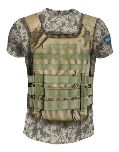 Remera Chaleco Táctico Soldado Camuflado Marrón (diseño 3d)