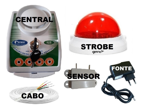 Alarme Anunciador Porta Aberta Sensor Com Fio + Strobe Extra