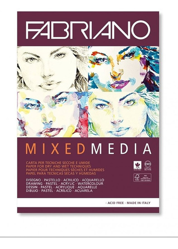 Block De Dibujo Fabriano Mixed Media A3 29.7x42cm 160g 60hj
