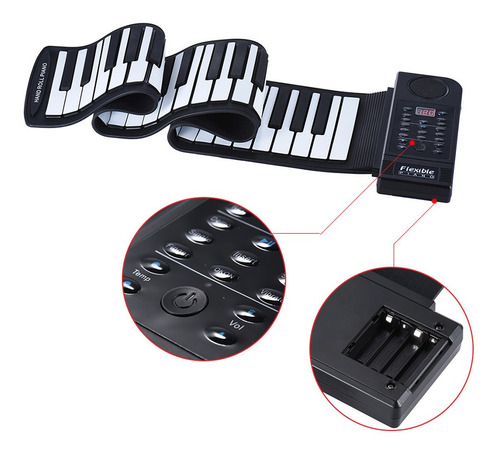 Piano Midi Electrónico Enrollable Portátil 61 Teclas