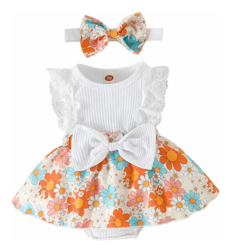 Pañalero, Vestido Sin Mangas Con Diadema, Flores Naranja