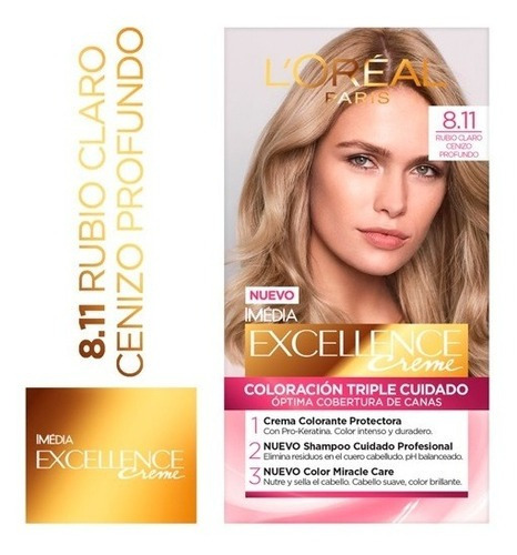 Kit Tintura L'Oréal  Excellence Creme tono 8.11 rubio claro cenizo profundo para cabello