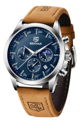 Benyar - Reloj De Pulsera Para Hombre, Correa De Piel