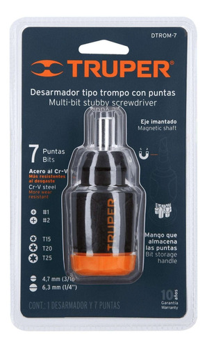 Desarmador Trompo Mini 1/4´ + Puntas Planas Cruz Torx 10751