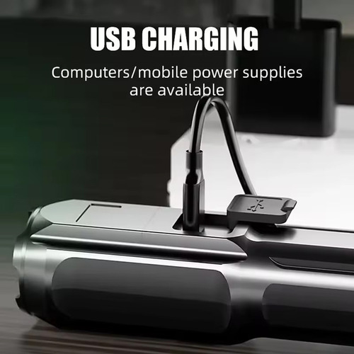 Lámpara Táctica Con Zoom Led Recargable Superpotente De 2 Pi
