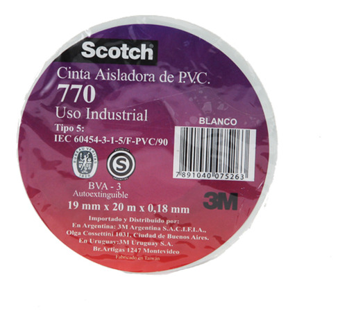 Cinta Uso Profesional Pvc Scotch 770 3m - Blanco 19 Mm. X 20