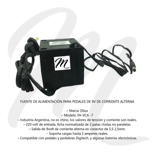 Imagen 2 de 4 de Fuente Transformador Digitech Line6 9v 2amp Regulada