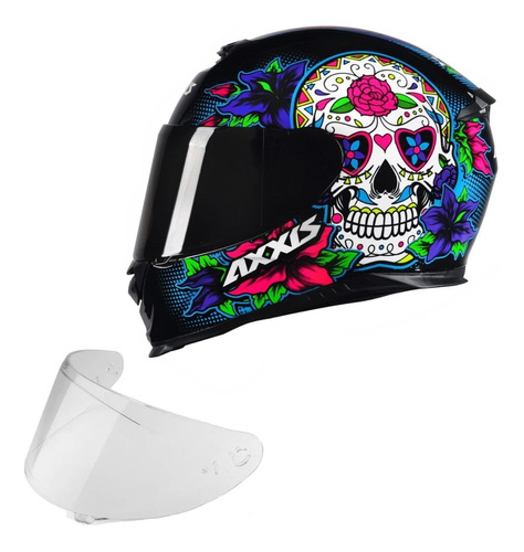 Capacete Axxis By Mt Skull Caveira Azul + Viseira Extra