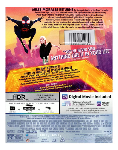 Pelicula Spiderman Across Spider-verse 4k Ultra Hd + Blu-ray