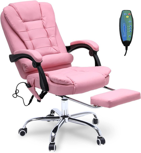 Silla De Oficina Reclinable Con Masaje Y Reposapiés; Rosa