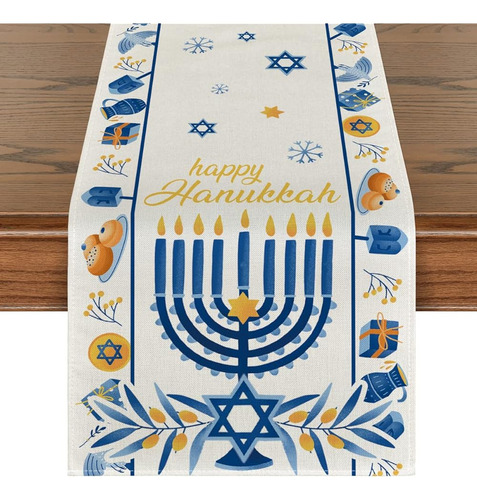 Artoid Mode Happy Hanukkah Menorah Table Runner, Seasonal Ja