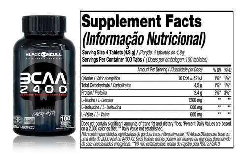Bcaa 2400 100 Tabletes - Black Skull - Massa Muscular