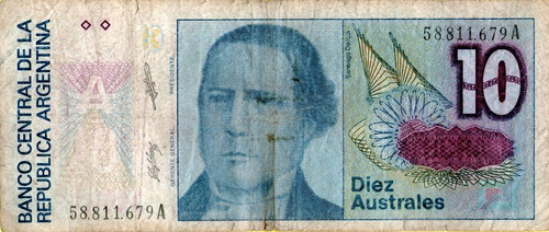 Billete Diez Australes Figura Santiago Derqui Buen Estado