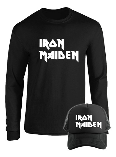 Camibuso Iron Maiden  Camiseta Manga Larga Con Gorra M2