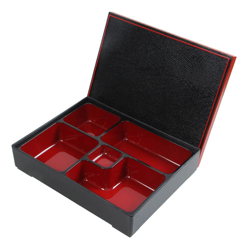 Fiambrera Japonesa Bento Box/rojo Y Negro, 5 Compartimentos,