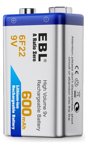 1 X Batería Recargable 9v - Li-ion - 600mah Ebl Original 