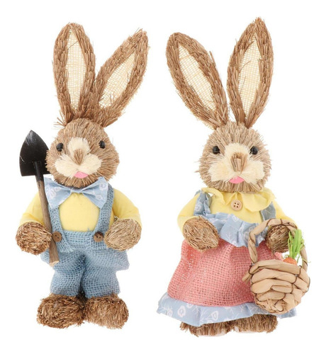 2x Decoraciones De Pascua De Conejito De Paja For Parejas
