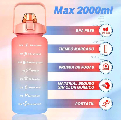 Botella De Agua 2l Taza Deportiva Gran Capacidad Con Popote