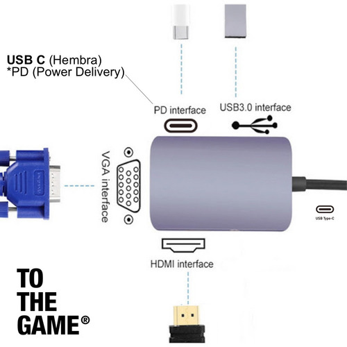 Imagen 2 de 7 de Hub Usb C Switch + Hdmi 4k + Usb 3.0 + Vga Premium Aluminio