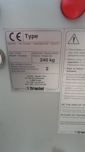 Plataforma Suspendida Edificios Tractel Tirak Gondola Bmu