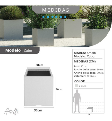 Maceta Plástica Rotomoldeada Modelo Cubo N 30 Moderna Amalfi