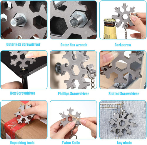 6 Piezas De Metal Copo De Nieve Multiherramienta De Acero In