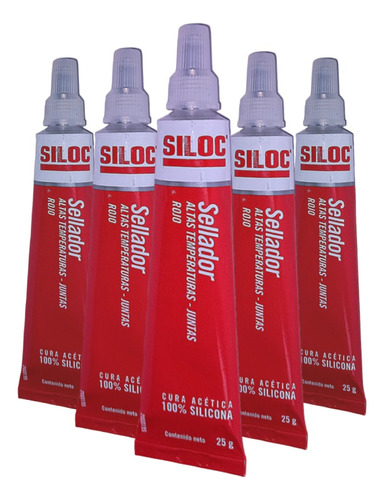 Sellador Silicona 100% Siloc Rojo Alta Temperatura 25g X 12u