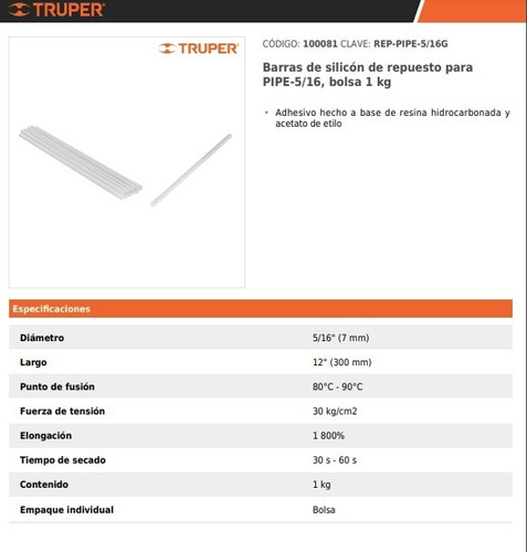 Bolsa Con 1 Kg De Barras De Silicón De Repuesto P/pipe-5/16.