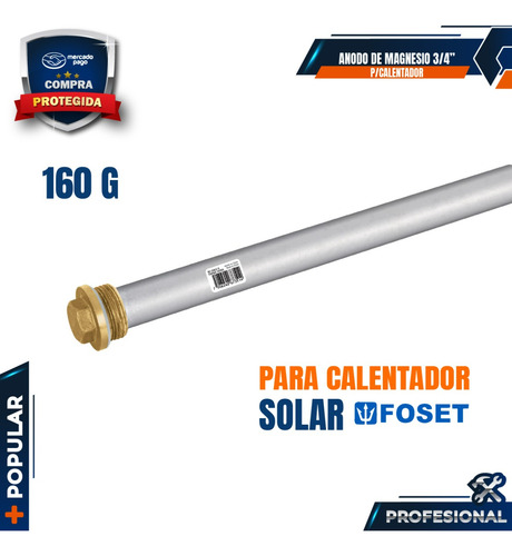 Ánodo De Magnesio Para Calentador Solar, 3/4 , Foset 44354