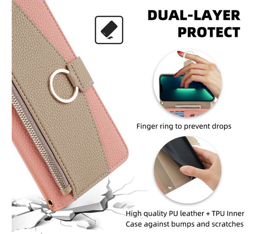 Funda Piel Para iPhone Carcasa Bolsa Con Correa Metal