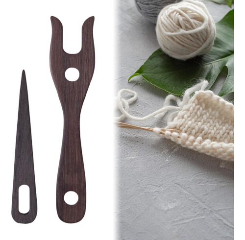 4 Kit De 2 Piezas De Tenedor De Tejer Y Aguja Marrón Oscuro