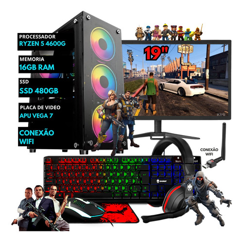 Pc Gamer Ryzen 5 4600g 16gb Ddr4 Ssd 480gb Monitor 19''