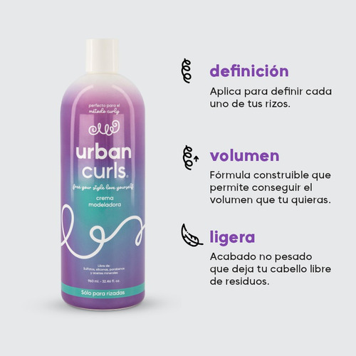 Crema Para Peinar Rizos Modeladora Cabello Urban Curls 960ml