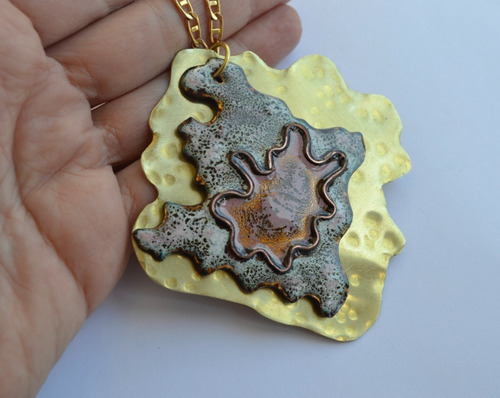 Imagen 3 de 4 de Collar De Cobre Y Bronce, Esmalte , Regalo Mama, Cod1