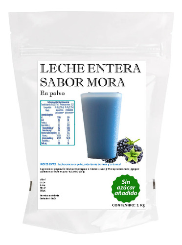 1 Kg De Leche Entera De Mora En Polvo Sin Azucar (10 L)