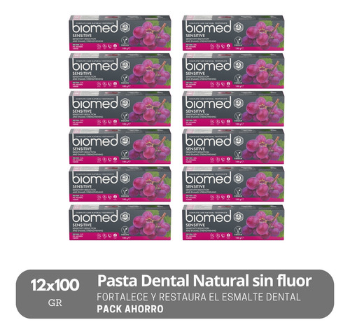 Pack 12 Pastas Dentales Naturales Biomed Sensitive 100g