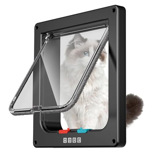 Puerta Para Gatos Exterior Abs - Traba 4modos - M- Negro