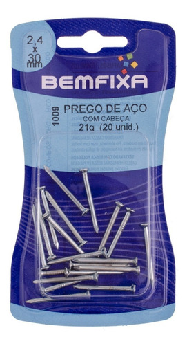 Prego Aço 2,4 X 30 Mm C/cab. 20pçs 1009 Bemfixa