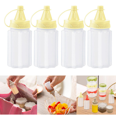 4 Botellas Pequeñas Exprimibles, Tarros De Botella Amarilla