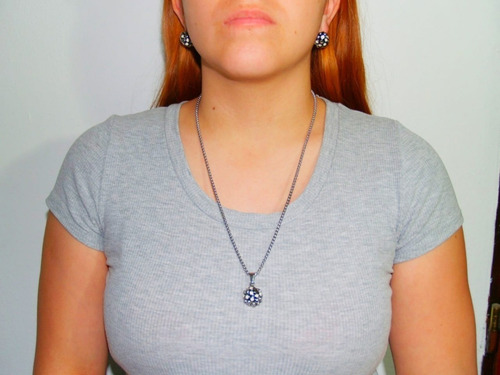 Conjunto Cadena Dije Acero Quirurgico + Aros Bolita Fuego Color Plateado