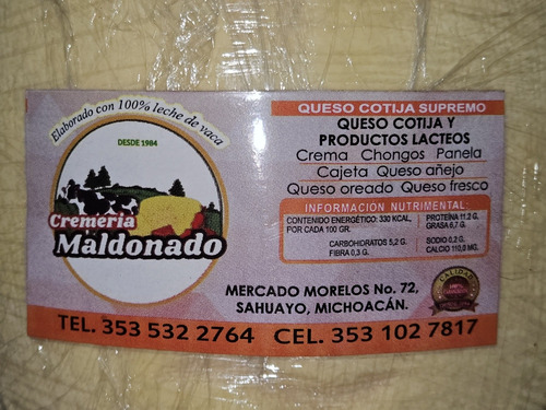 Queso Cotija Semi Seco 3kg 100% Leche De Vaca
